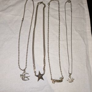 Lot Of 4 90s Vintage Silver Necklaces! Star, Bird, Crown, Lucky Y2K